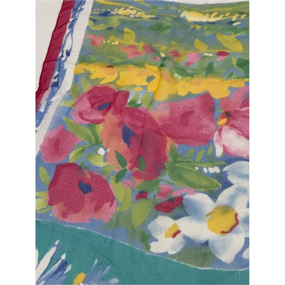 Hasting & Smith Vintage Floral Sheer Square Scarf Blue Pink Accessory Garden